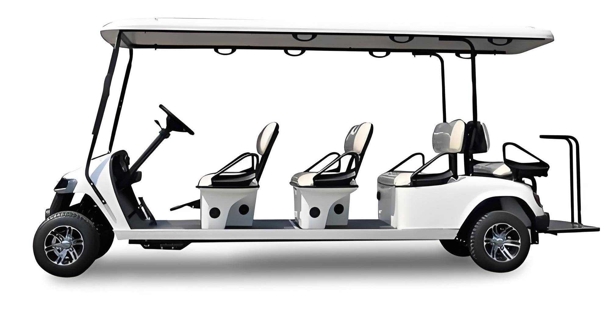 Electric golf cart on a scenic golf course