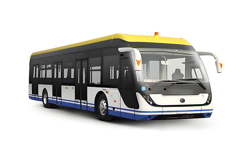 Electric passenger shuttle at an airport, transporting travelers between terminal and aircraft